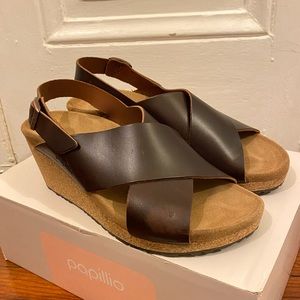 New! Papillio Brown Leather Wedge Sandals Sz. 39 / 8